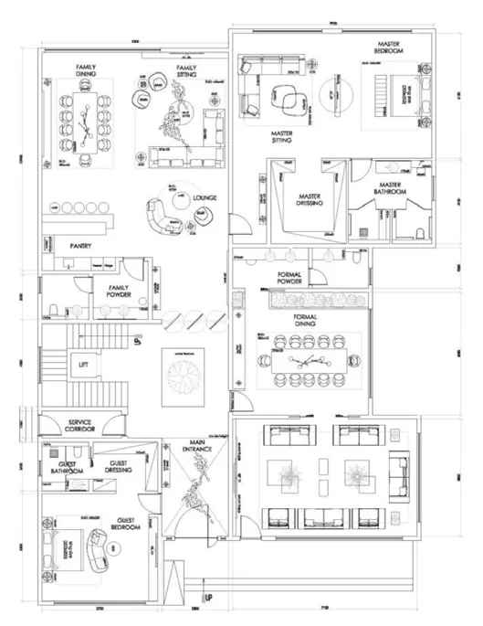 Example 2D furniture layout of a villa, Curated Furnishing by ELE Interior Design
