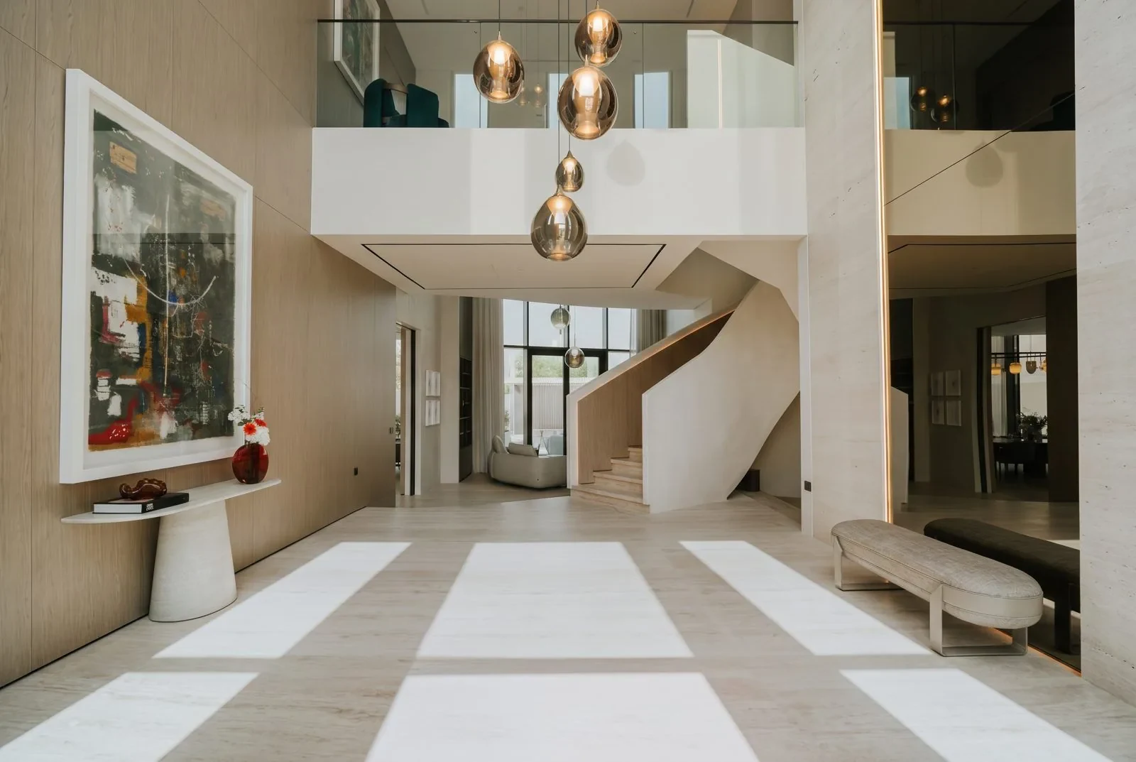 Villa renovation Dubai: the double-height entrance of Villa Cielo, Al Warqa