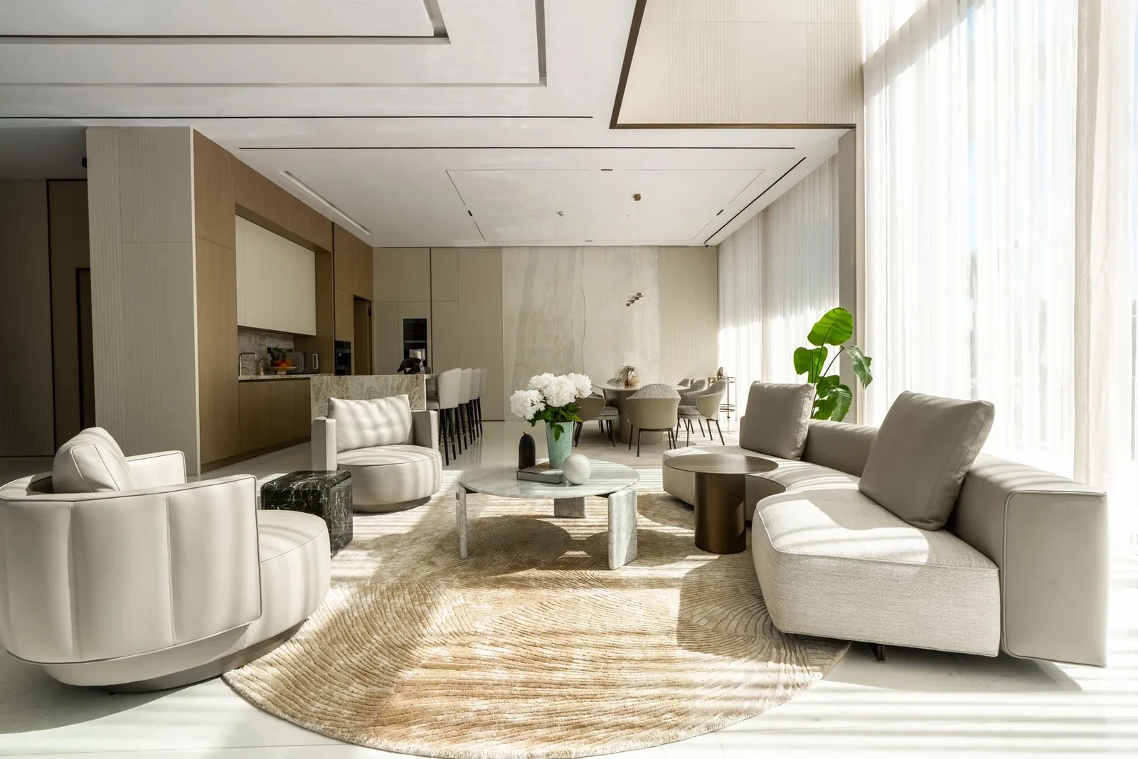 Connected living and dining spaces at Villa Alma