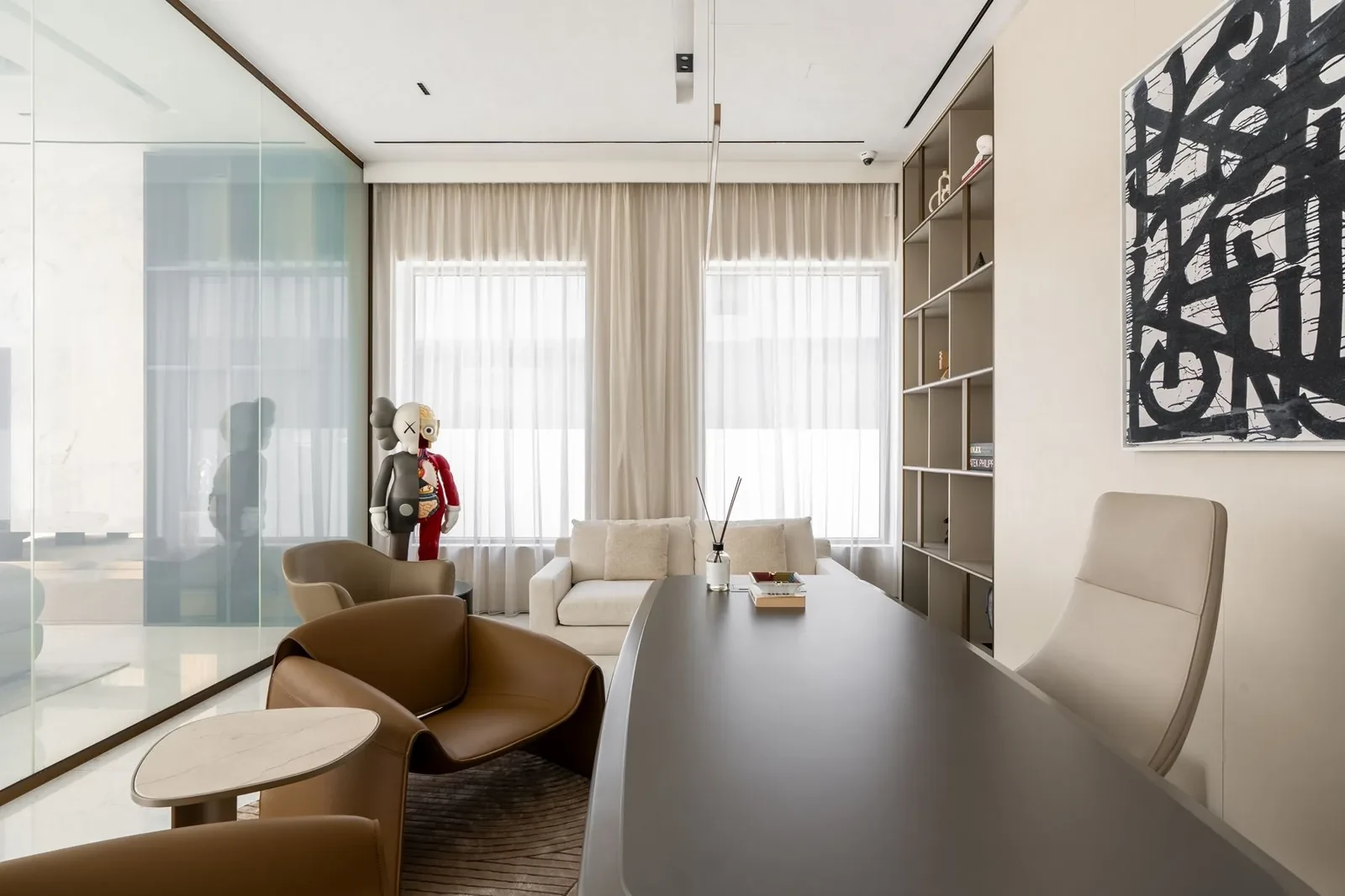 Glass-enclosed home office at Villa Alma