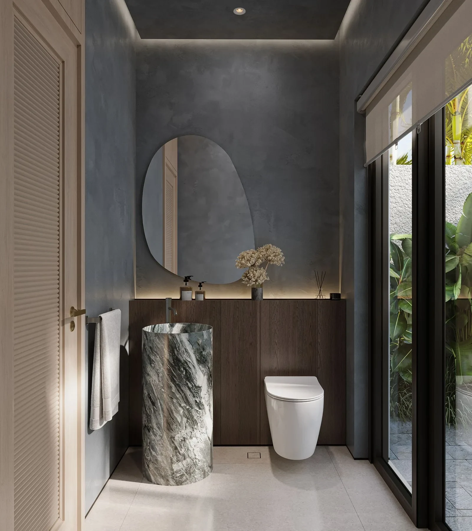 Interior design Mauritius: villa powder room design concept with a marble basin
