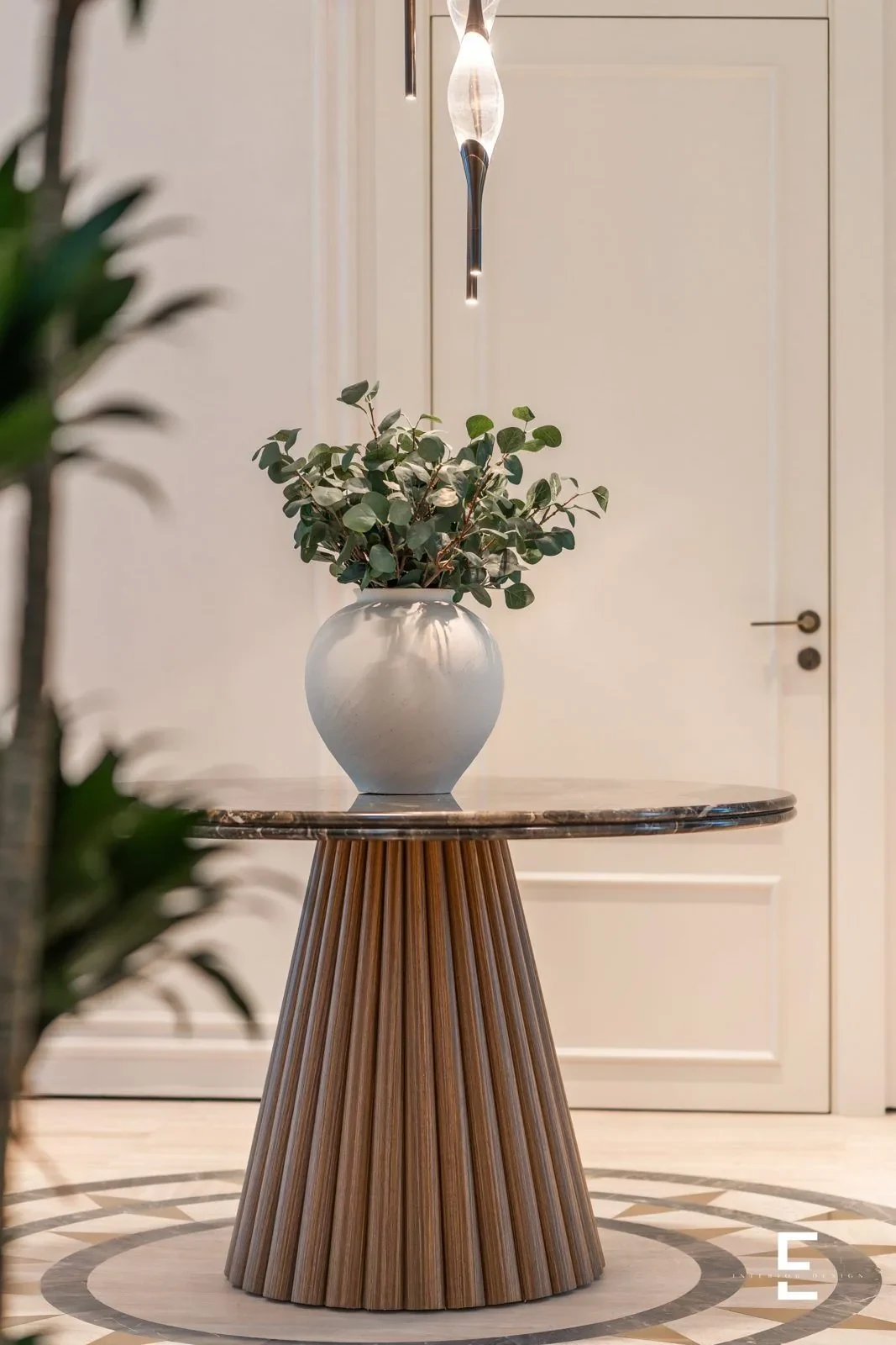 Fluted timber console with a stone top at Villa Velada
