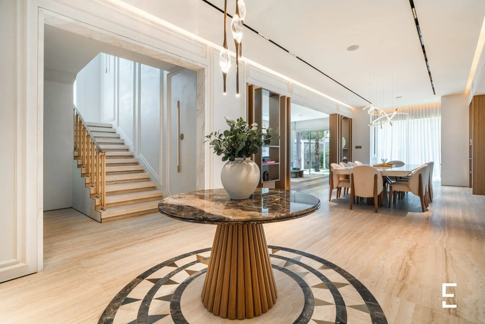 Entrance hall with a custom marble inlay at Villa Velada