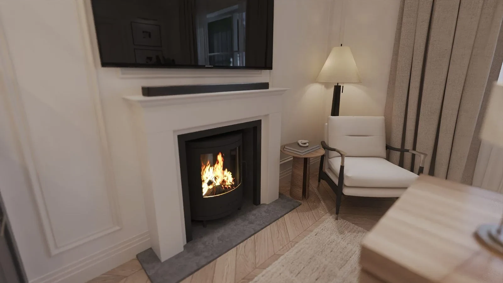Fireplace in the family room, Ascot design concept