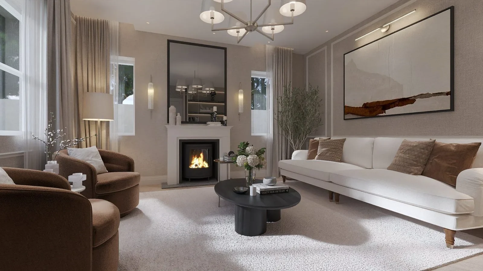 Family room with fireplace, Ascot design concept