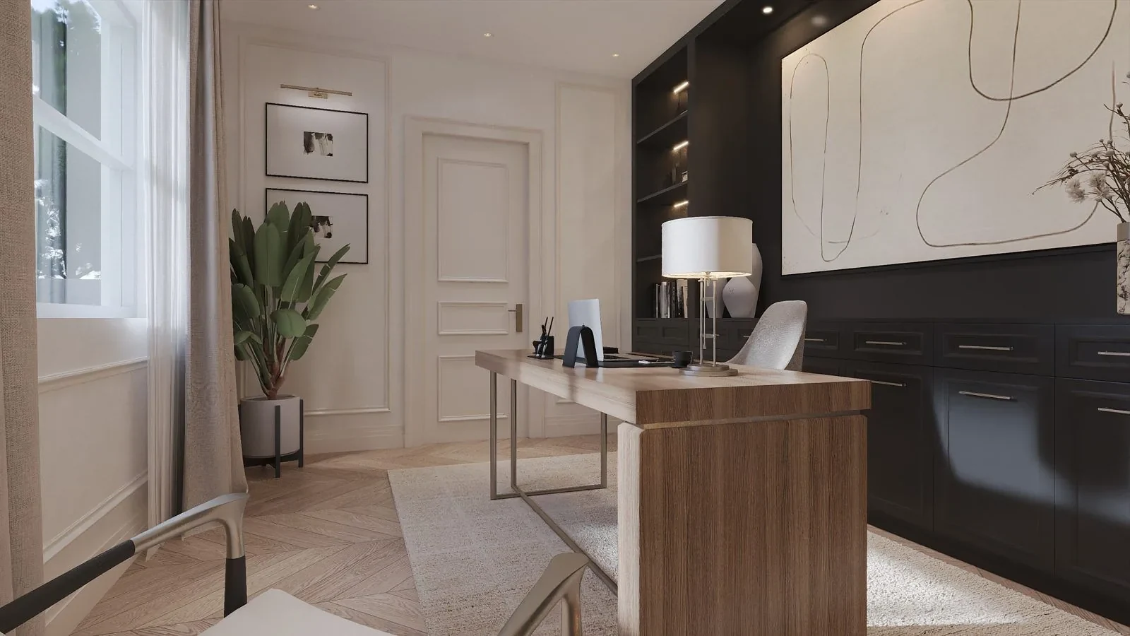 Study with dark lacquered joinery, Ascot design concept