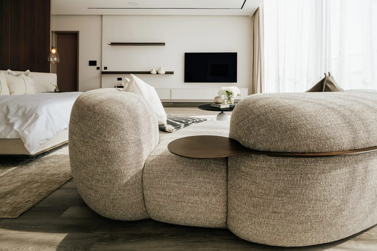 Curved upholstered seating at Villa Cielo